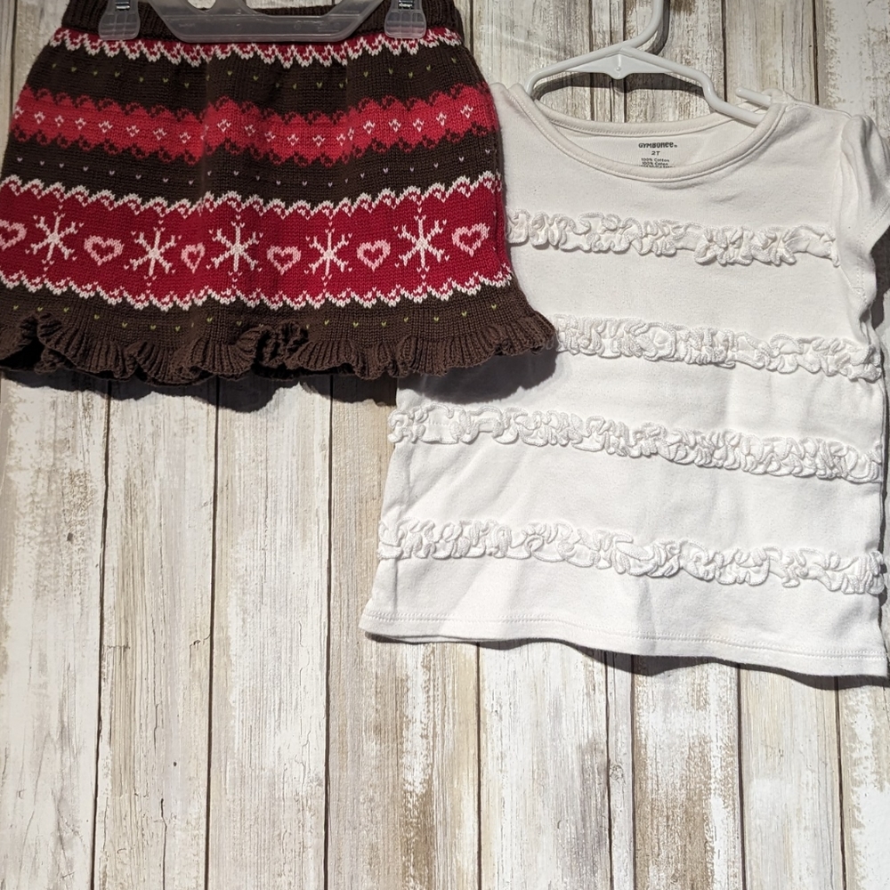 Gymboree toddlers girls size2T knit mini skirt with a short sleeve white top 2T